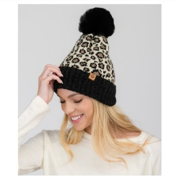 Accessories - 🛍️$10🛍️ FLEECE LINED LEOPARD BEANIE HAT-BLACK-NEW